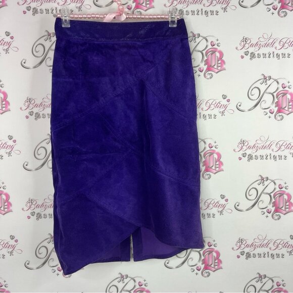 The boutique of leathers skirt leather Elegant royal Purple Midi Skirt - Picture 2 of 8